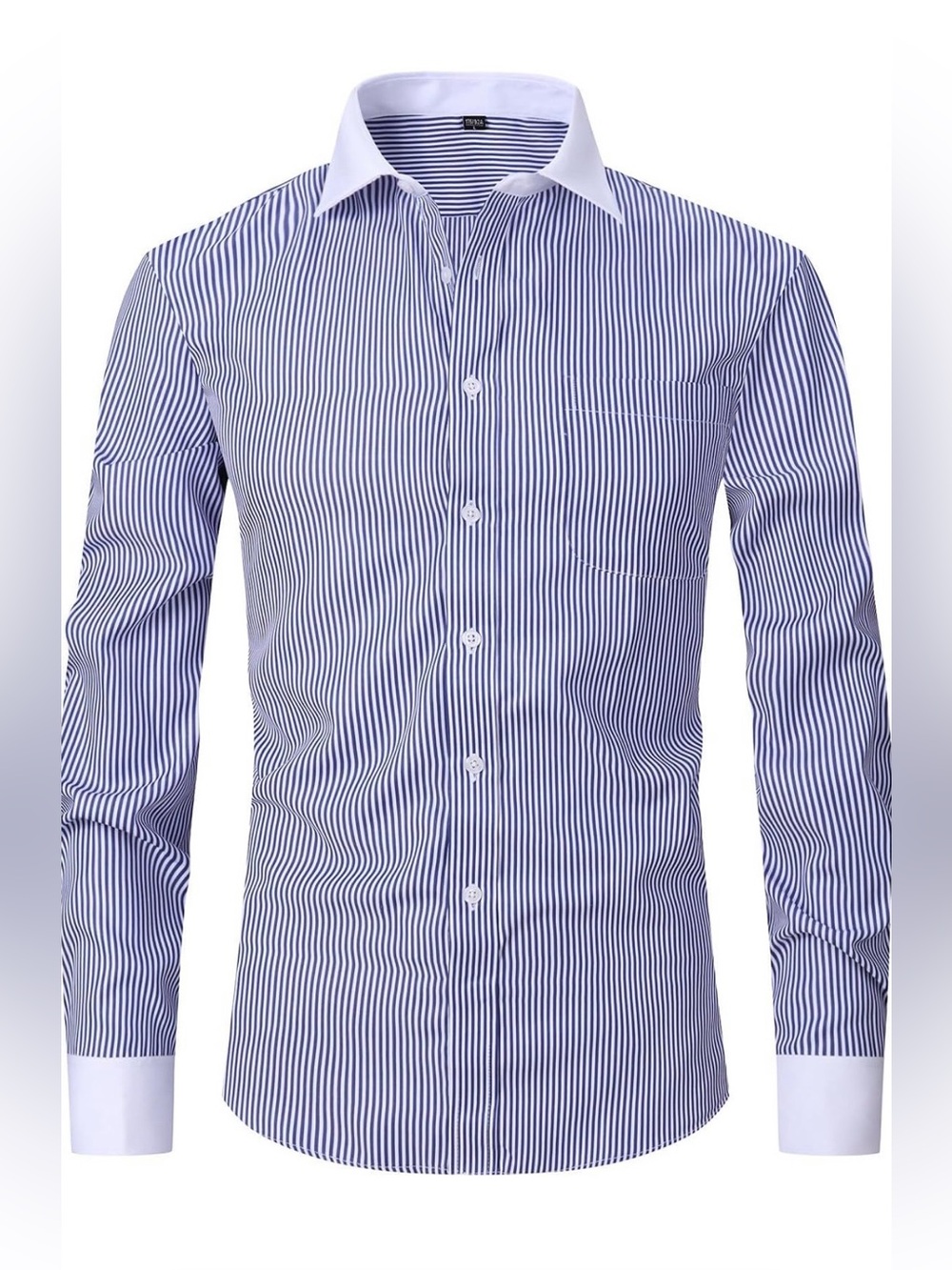 Men's Blue Stripe French Cut Dress Shirt with White Contrast Collar